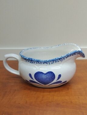 Vintage Guyroc China Sponge Painted Blue Heart Gravy Boat
